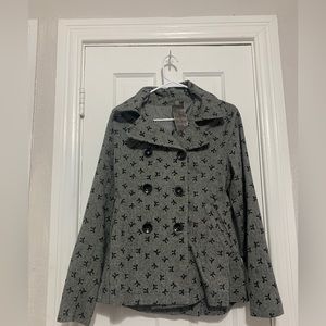 Moon Collection Womens Black Gray Double Breasted Pea Coat Jacket Sz XL